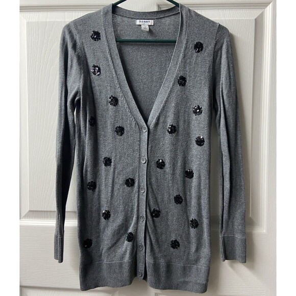Old Navy Sweater Womens Size XS Dark Gray Button Up Festival Sequined Cardigan - Picture 1 of 3